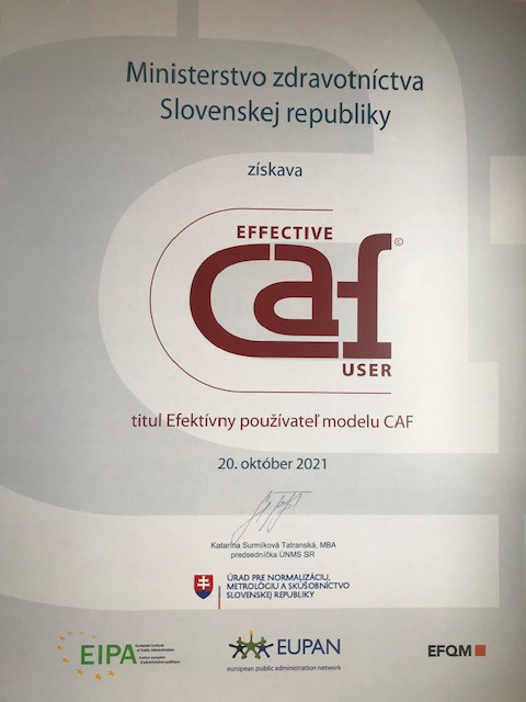 Ministerstvo zdravotníctva Slovenskej republiky získalo titul Efektívny používateľ modelu CAF